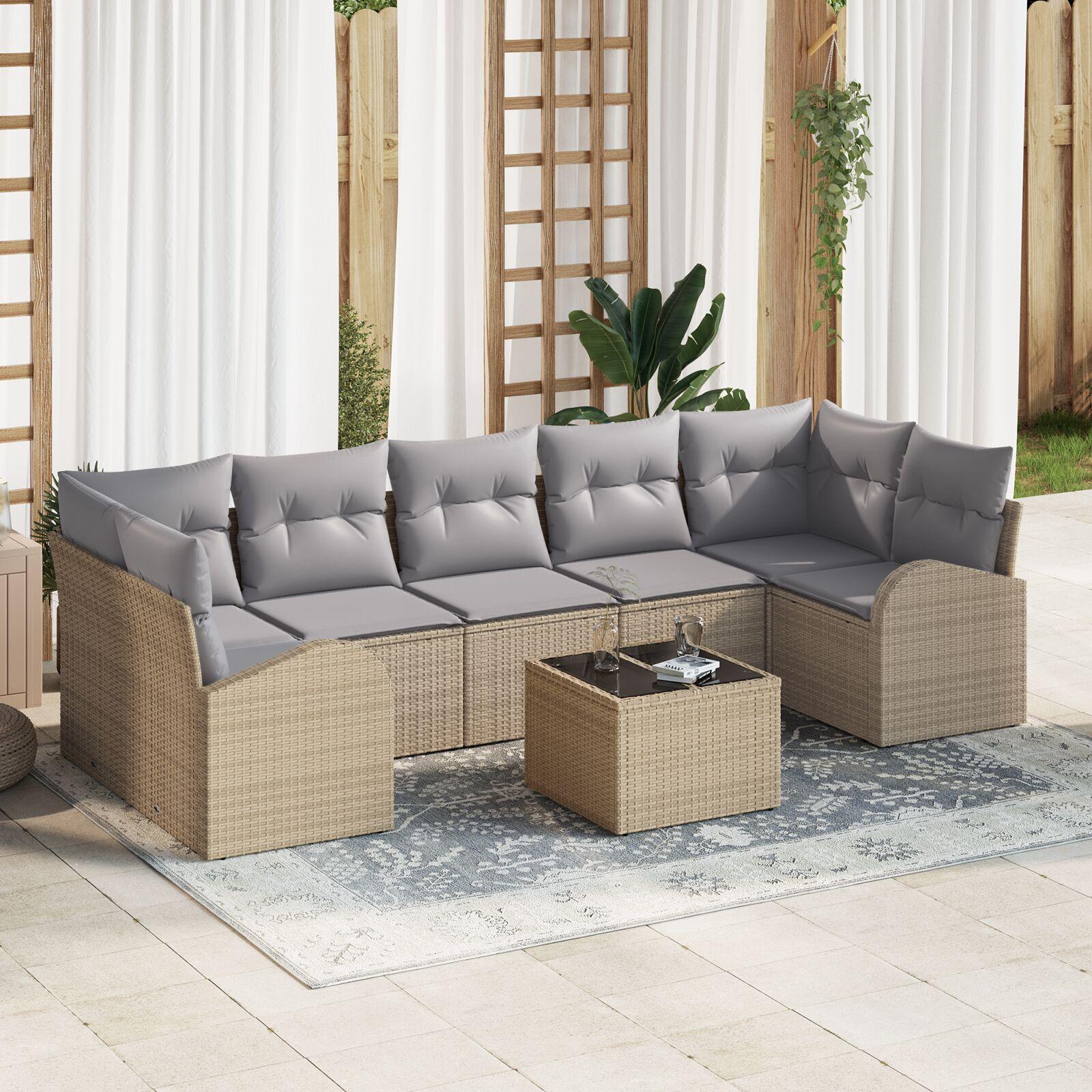 8 Stykker Have Sofa Sæt med Hynder Beige Poly Rattan