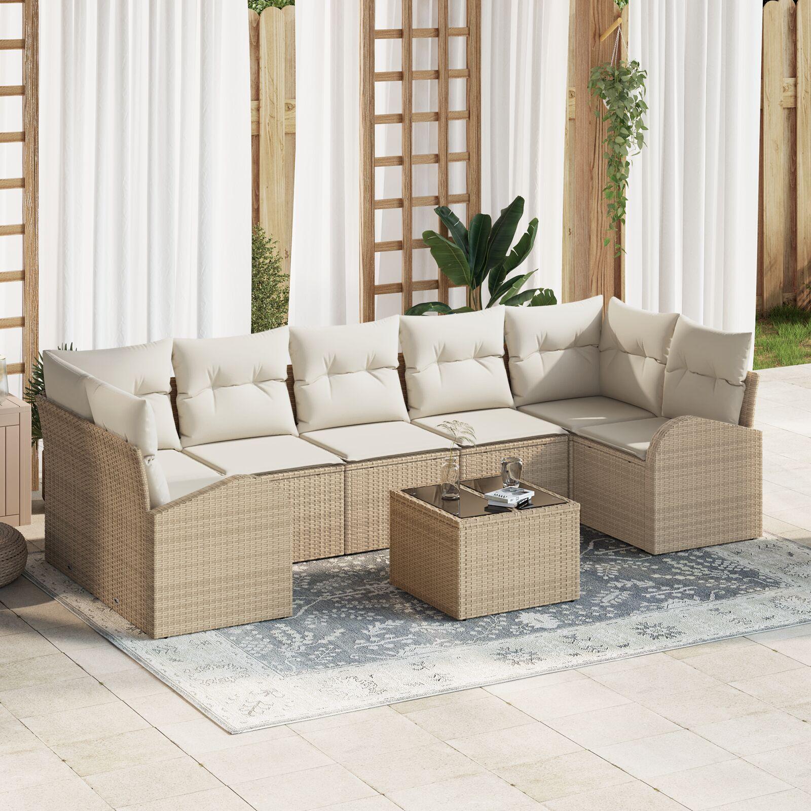 8 Deles Have Sofa Sæt med Puder Beige Poly Rattan
