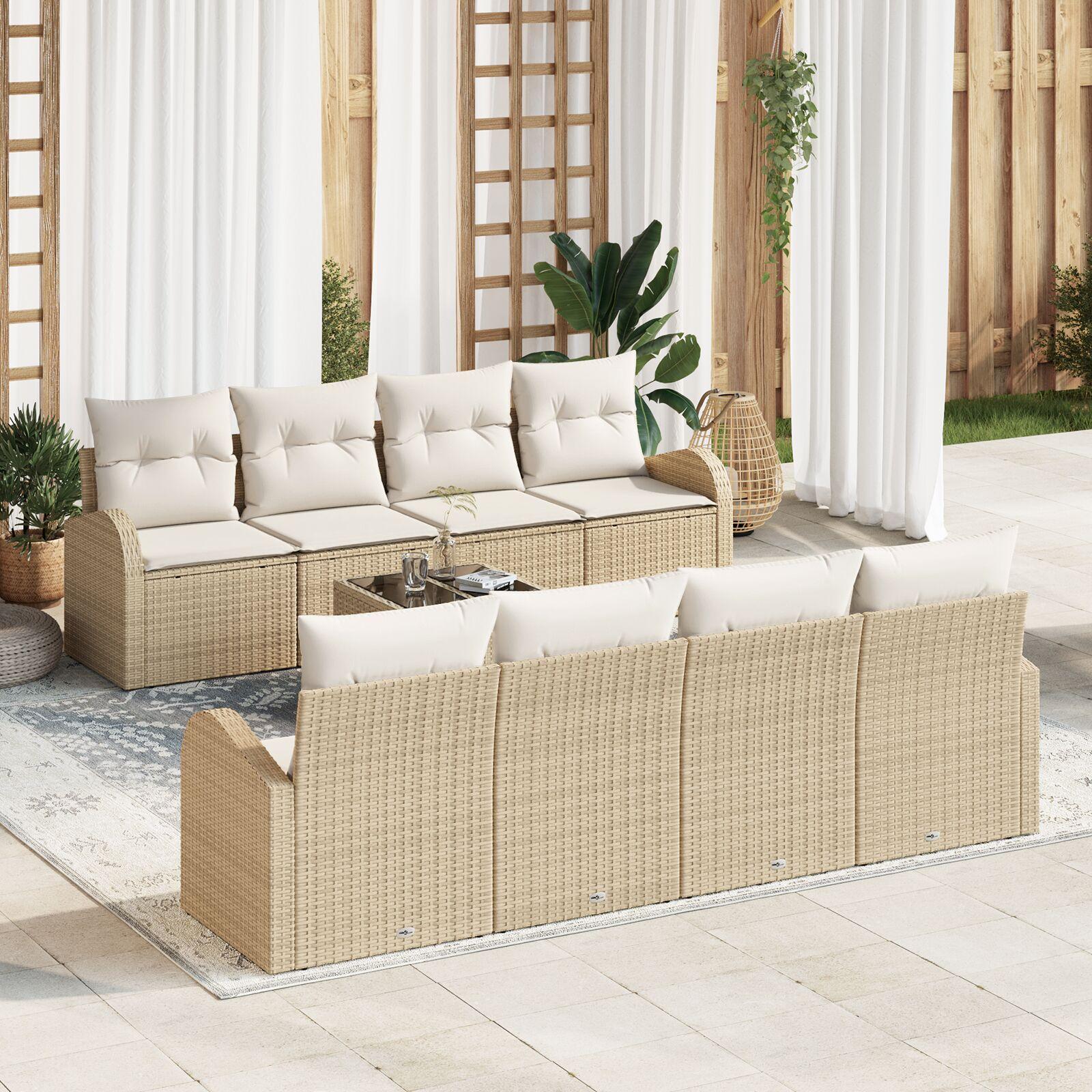9 Delers Have Sofa Sæt med Puder Beige Poly Rattan