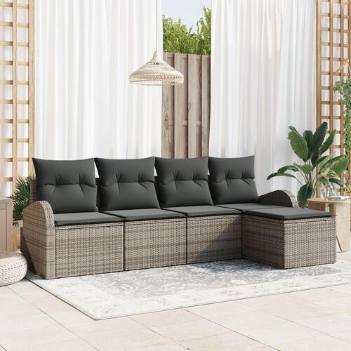 5 Stykker Have Sofa Sæt med Puder Grå Poly Rattan