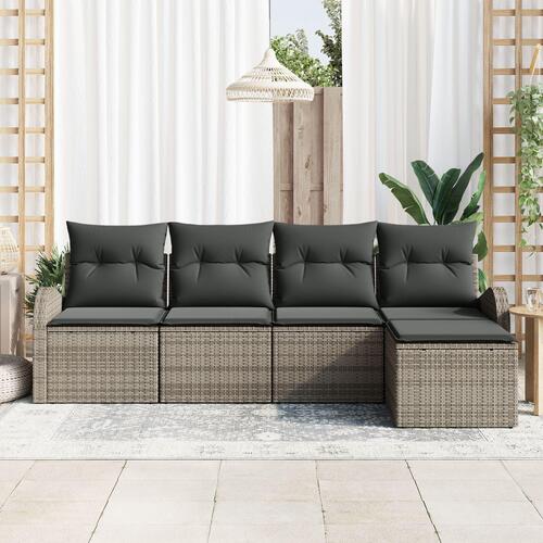 5 Stykker Have Sofa Sæt med Puder Grå Poly Rattan