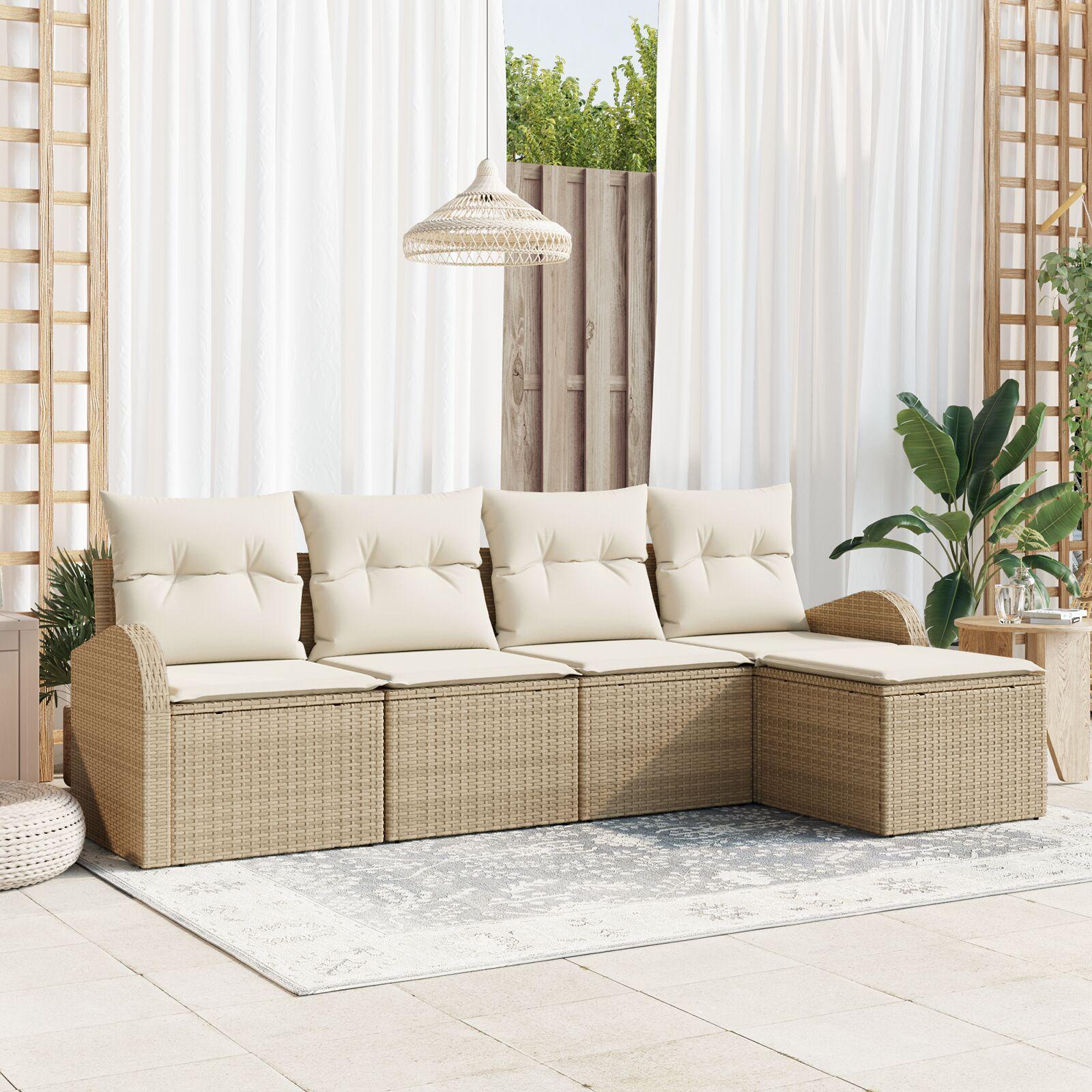 5 Stk Have Sofa Sæt med Hynder Beige Poly Rattan