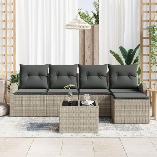6 Stykker Have Sofa Sæt med Puder Grå Poly Rattan