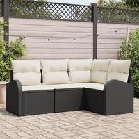 4 Dels Have Sofa Sæt med Puder i Sort Poly Rattan