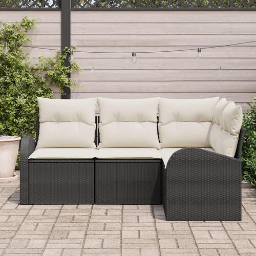 4 Dels Have Sofa Sæt med Puder i Sort Poly Rattan
