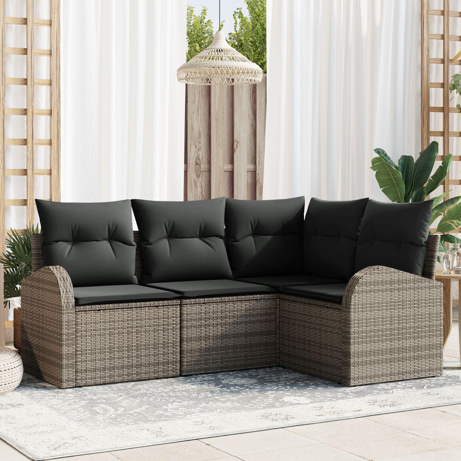 Havesofa Sæt med pude 4 stk Grå Poly rattan billede