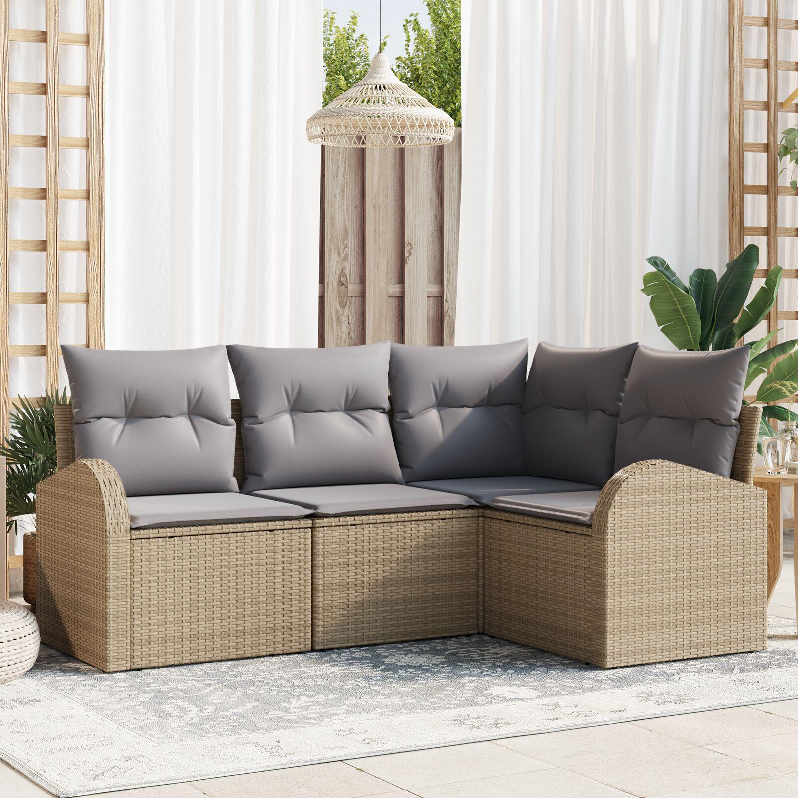 Havesofa Sæt med pude 4 stk Beige Poly rattan billede