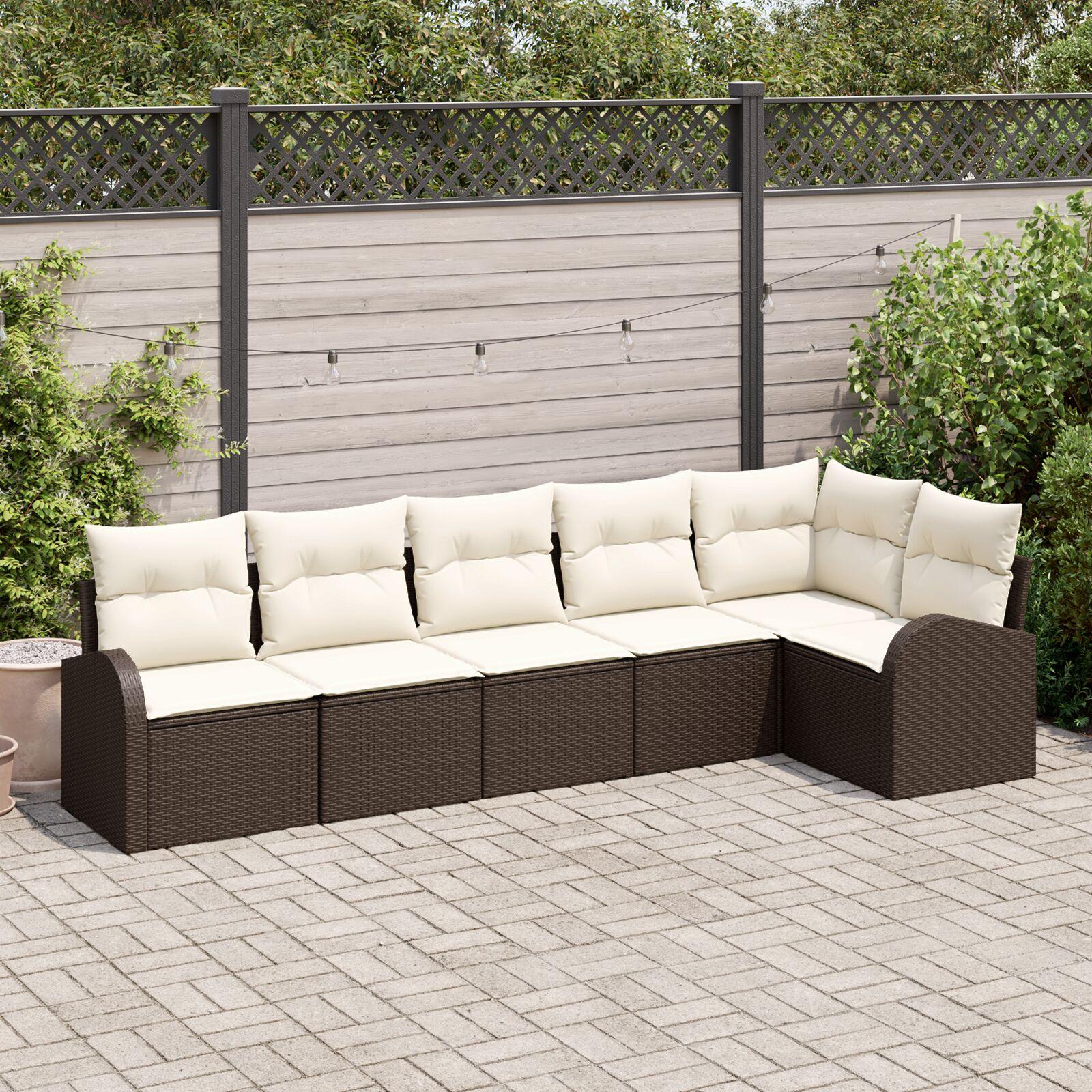 Havesofa Sæt med pude 6 stk Brun Poly rattan billede