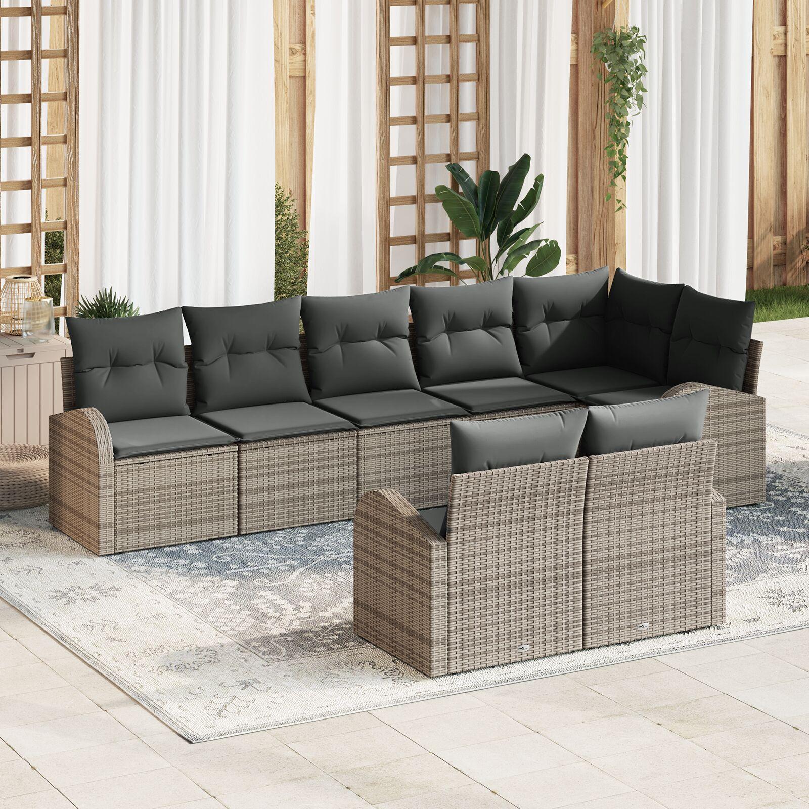8 Stykker Have Sofa Sæt med Puder Grå Poly Rattan