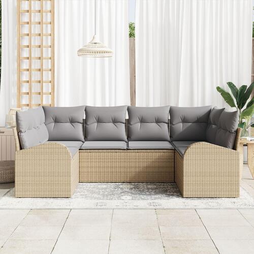6 Styk Havemøbel Sæt med Puder Beige Poly Rattan