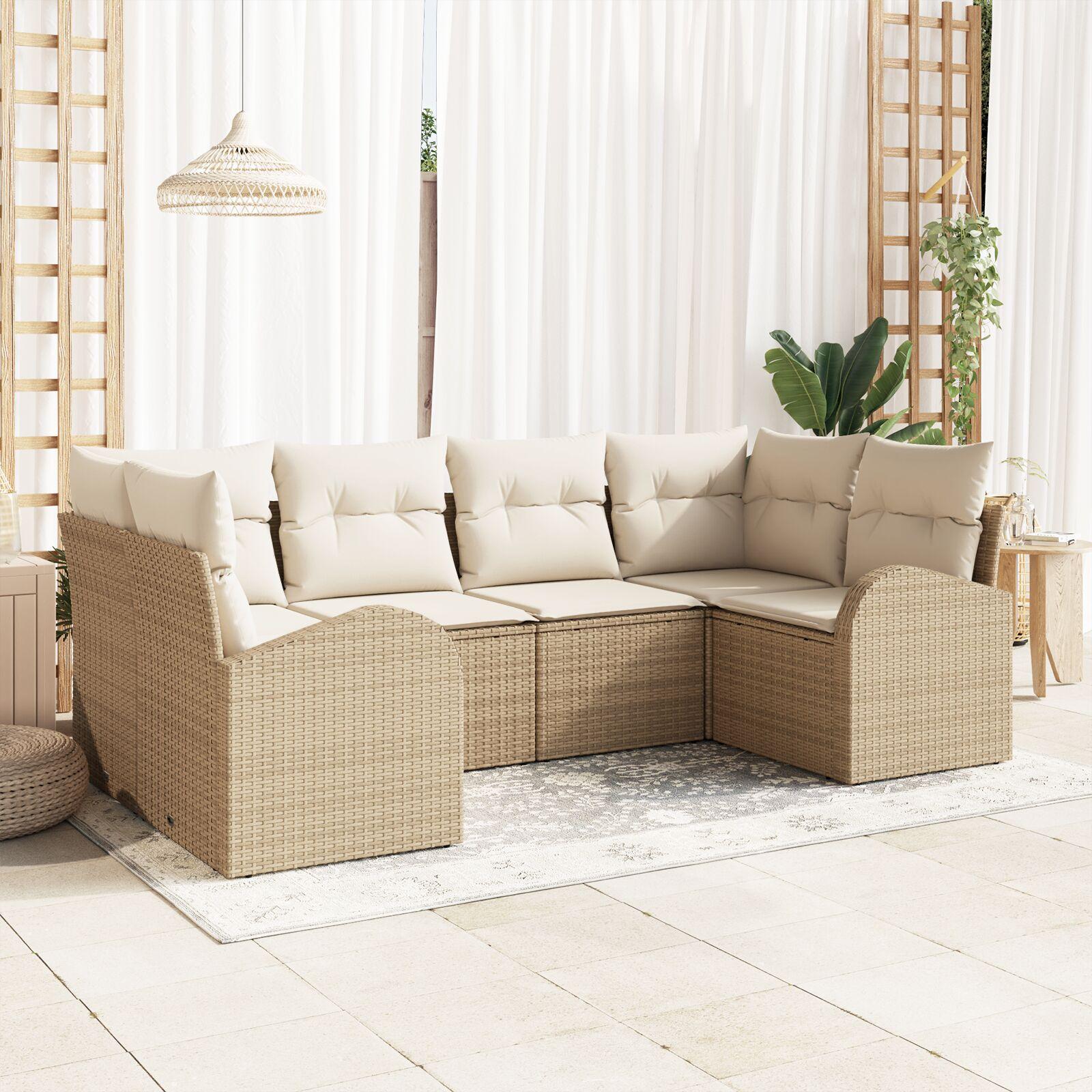 6 Stykker Have Sofa Sæt med Puder Beige Poly Rattan