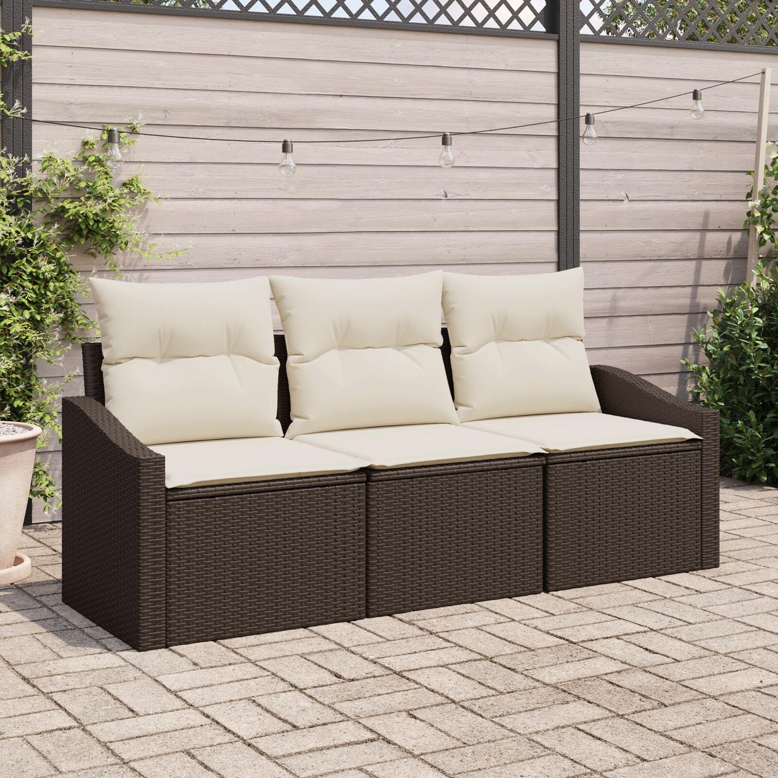 Havesofa Sæt 3 stk Brun Poly rattan billede