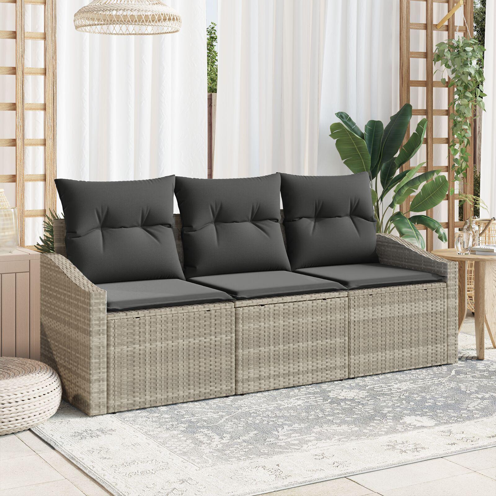 Havesofa Sæt 3 stk Lysegrå Poly rattan billede