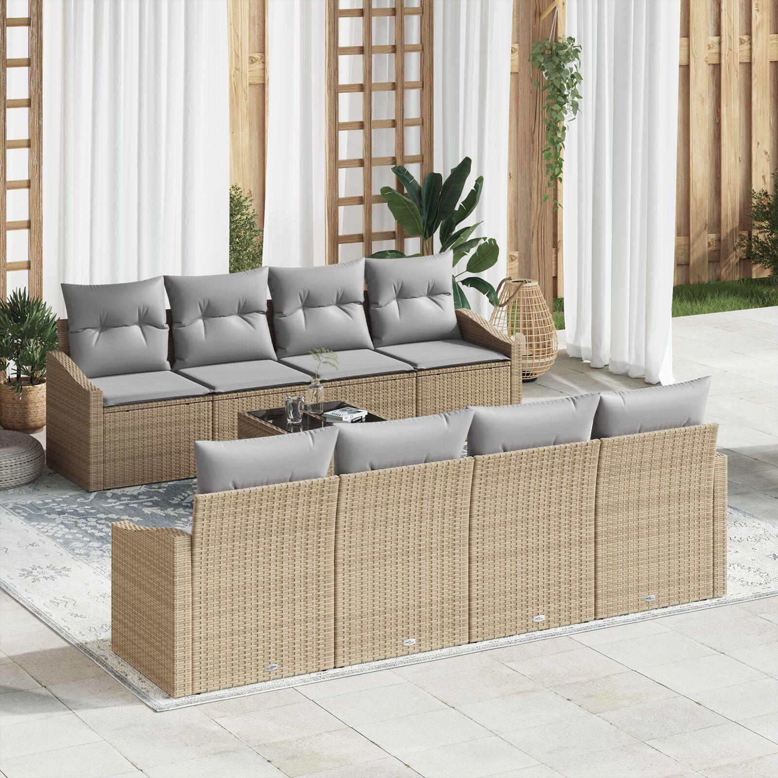 9 Stykke Have Sofa Sæt med Hynder Beige Poly Rattan