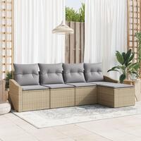 5 Stykker Have Sofa Sæt med Puder Beige Poly Rattan