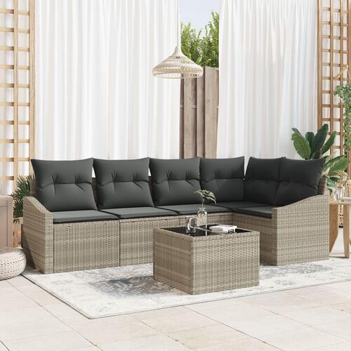 6-delt have sofa sæt med puder grå poly rattan