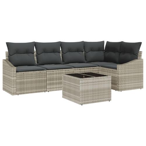 6-delt have sofa sæt med puder grå poly rattan