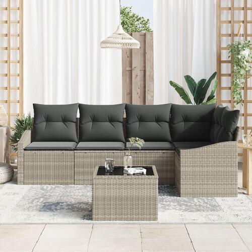 6-delt have sofa sæt med puder grå poly rattan