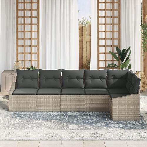 6 Stykker Have Sofa Sæt med Puder Lys Grå Poly Rattan