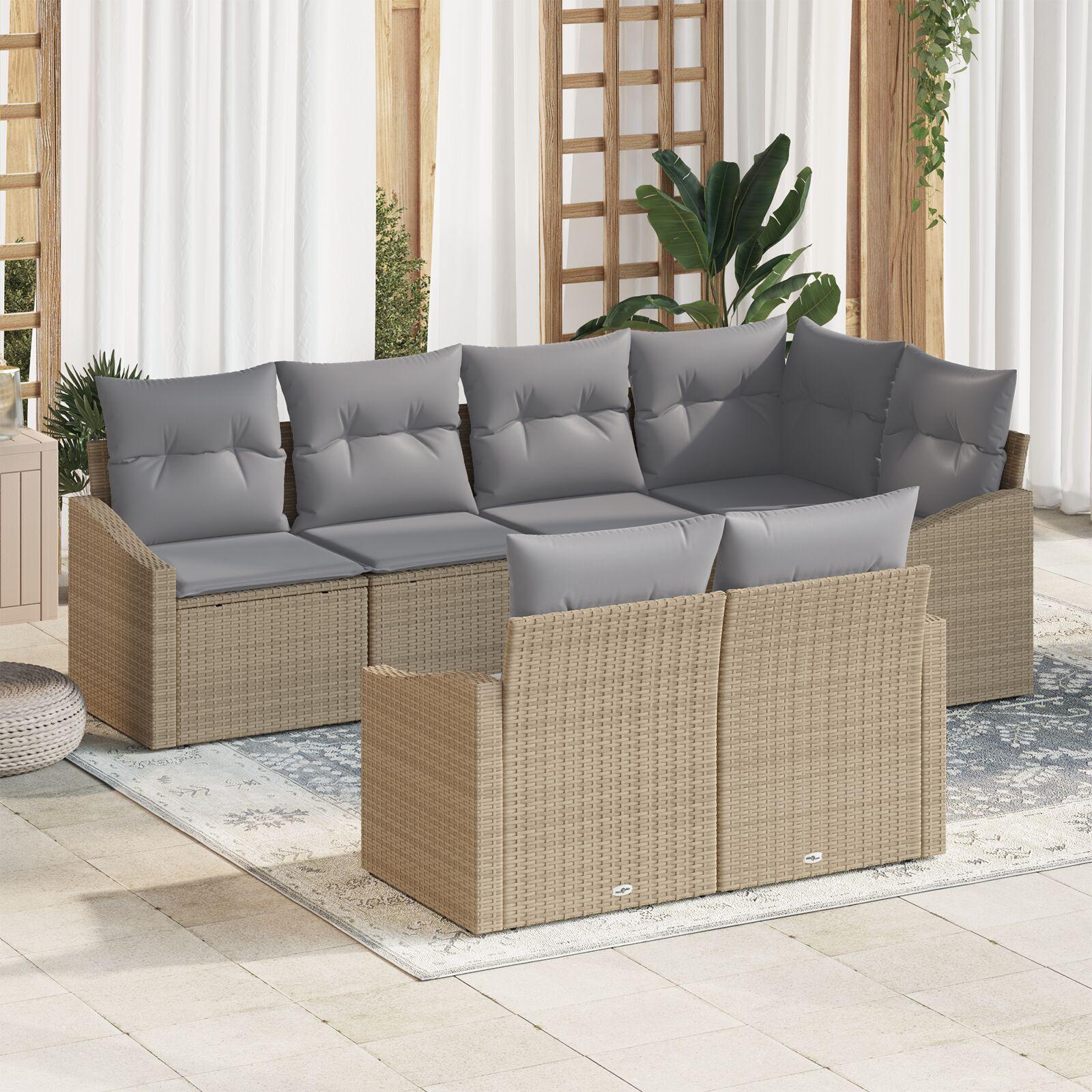 7-delt Have Sofa Sæt med Puder Beige Poly Rattan