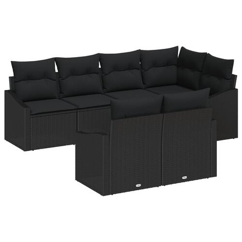 7-delte Havesofa Sæt med Puder Sort Poly Rattan