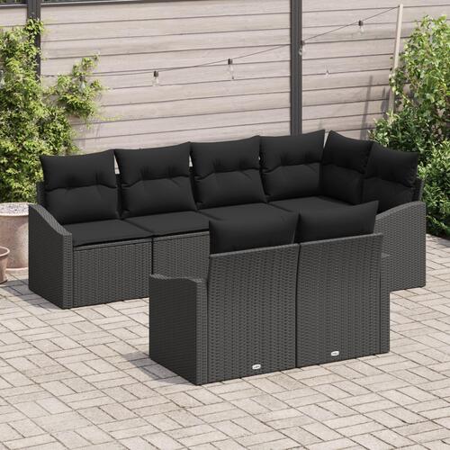 7-delte Havesofa Sæt med Puder Sort Poly Rattan