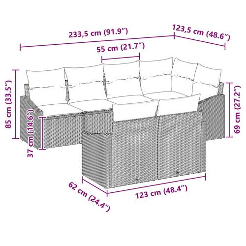 7-delte Havesofa Sæt med Puder Sort Poly Rattan