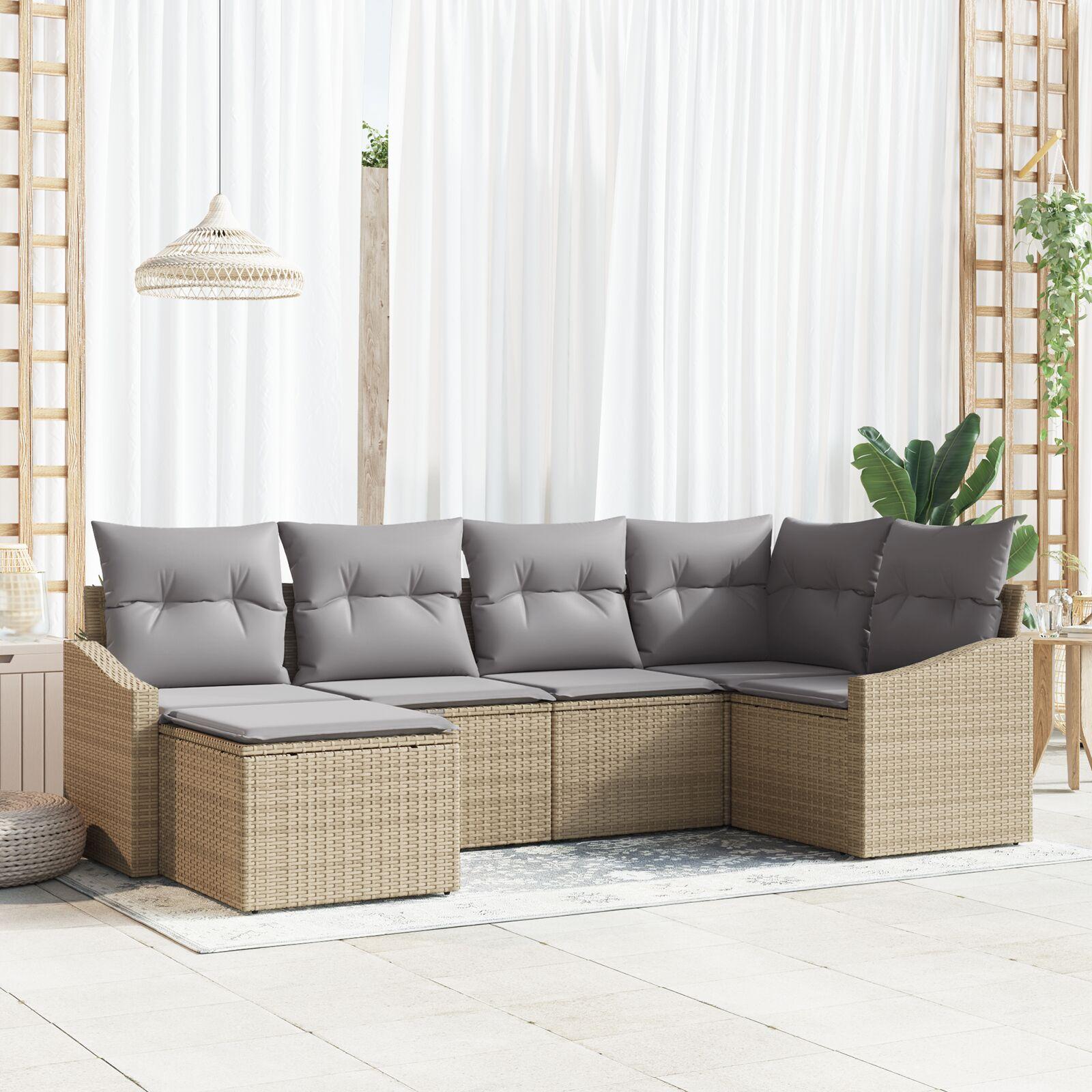 6-delt have sofa sæt med puder Beige Poly Rattan