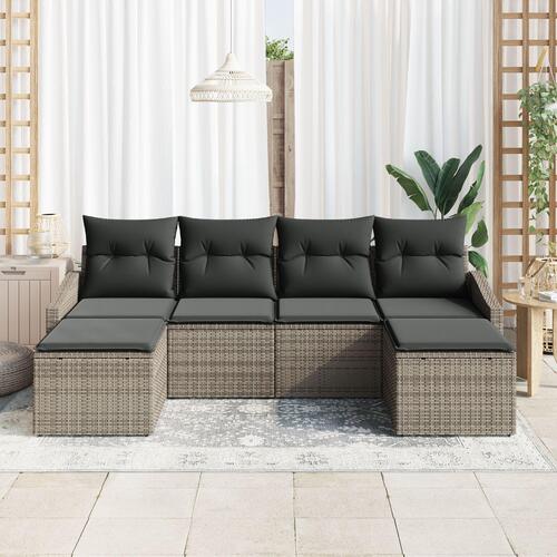 6-delte have sofa sæt med puder Grå Poly Rattan