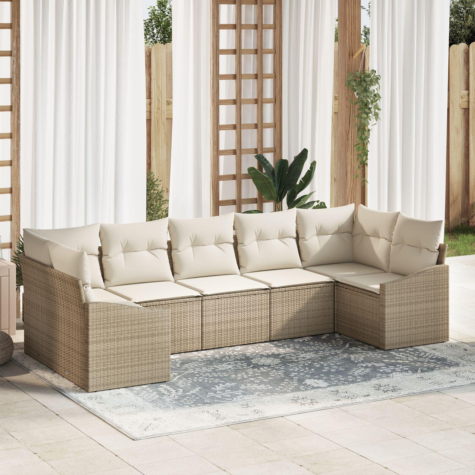7-delt have sofa sæt med puder beige poly rattan
