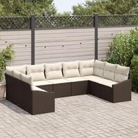9-delt Have Sofa Sæt med Puder Brun Poly Rattan