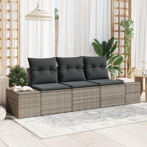 3 stykke have sofa sæt med puder grå poly rattan