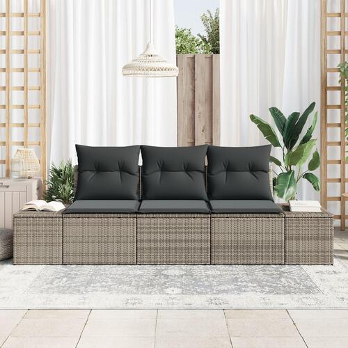 3 stykke have sofa sæt med puder grå poly rattan
