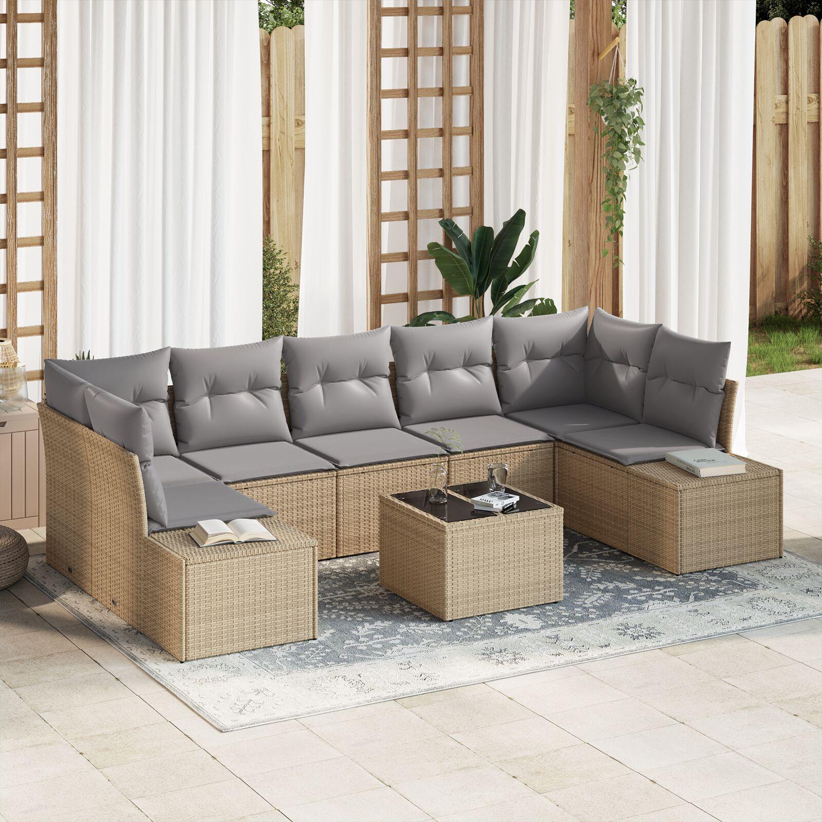 8 Stykker Have Sofa Sæt med Puder Beige Poly Rattan