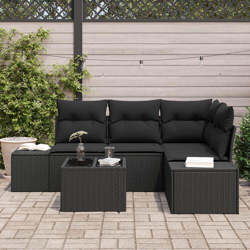 5 Stykke Have Sofa Sæt med Puder Beige Poly Rattan