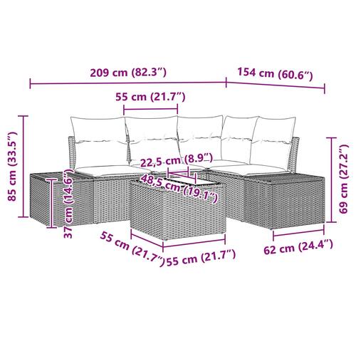 5 Stykke Have Sofa Sæt med Puder Beige Poly Rattan
