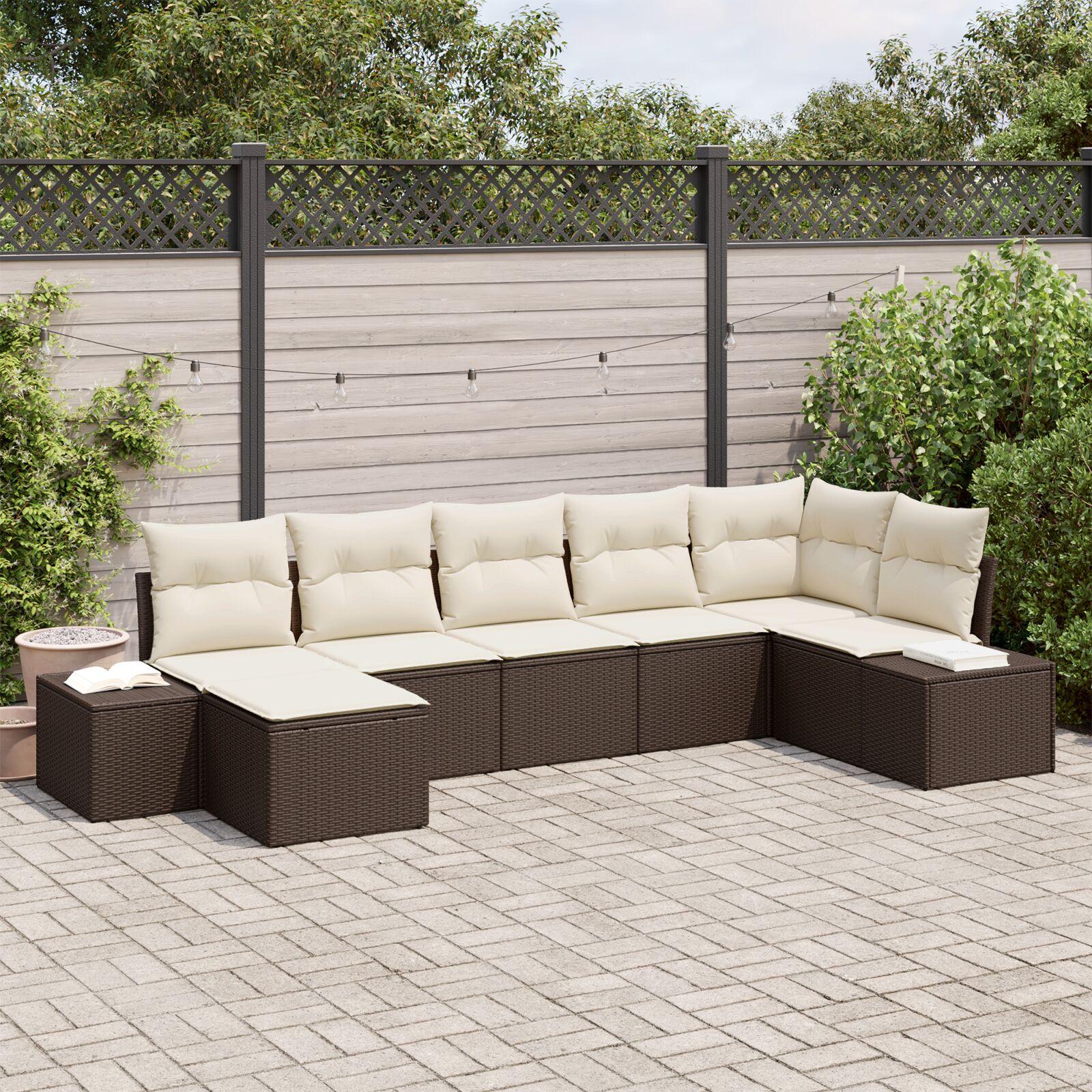 7-delt Have Sofa Set med Puder - Brun Polyrattan