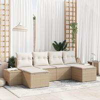 6 dele havemøbelsæt med puder Beige poly rattan