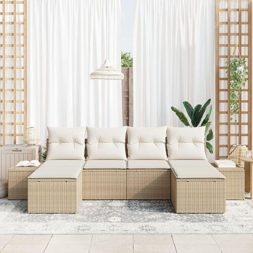 6 dele havemøbelsæt med puder Beige poly rattan