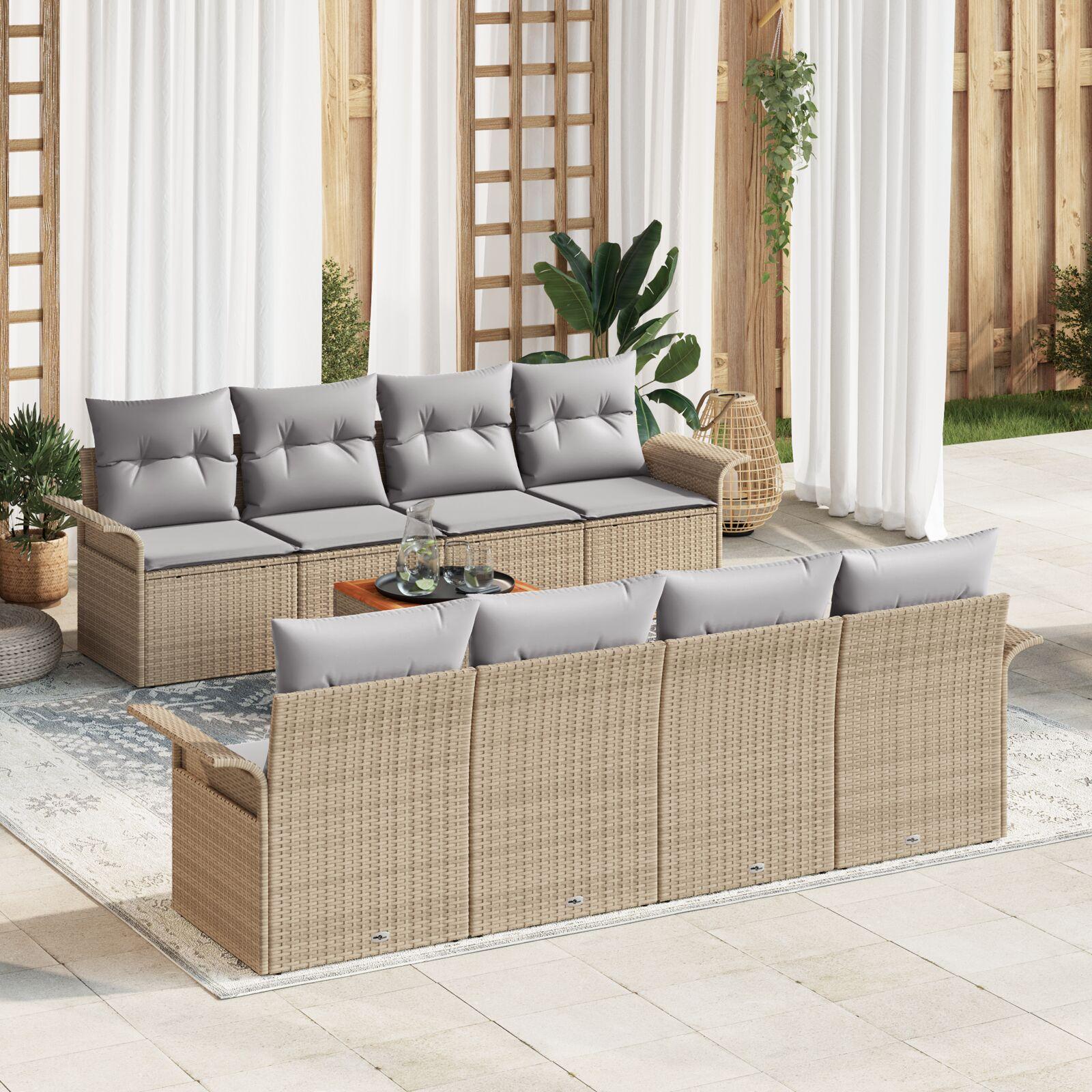 9-delt have sofa sæt med puder Beige Poly Rattan Akacia