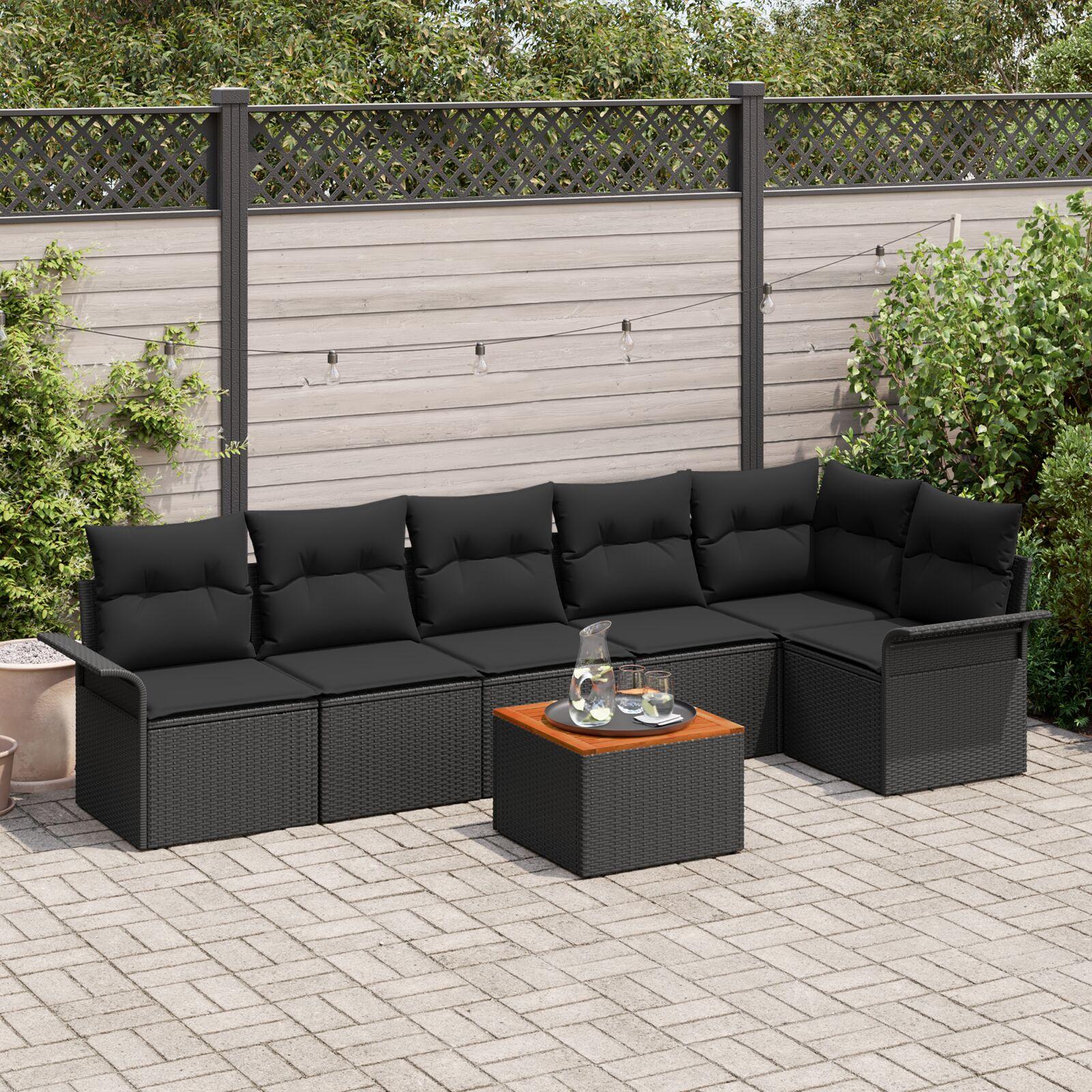 7 delt have sofa sæt med puder Sort Poly Rattan Acacia