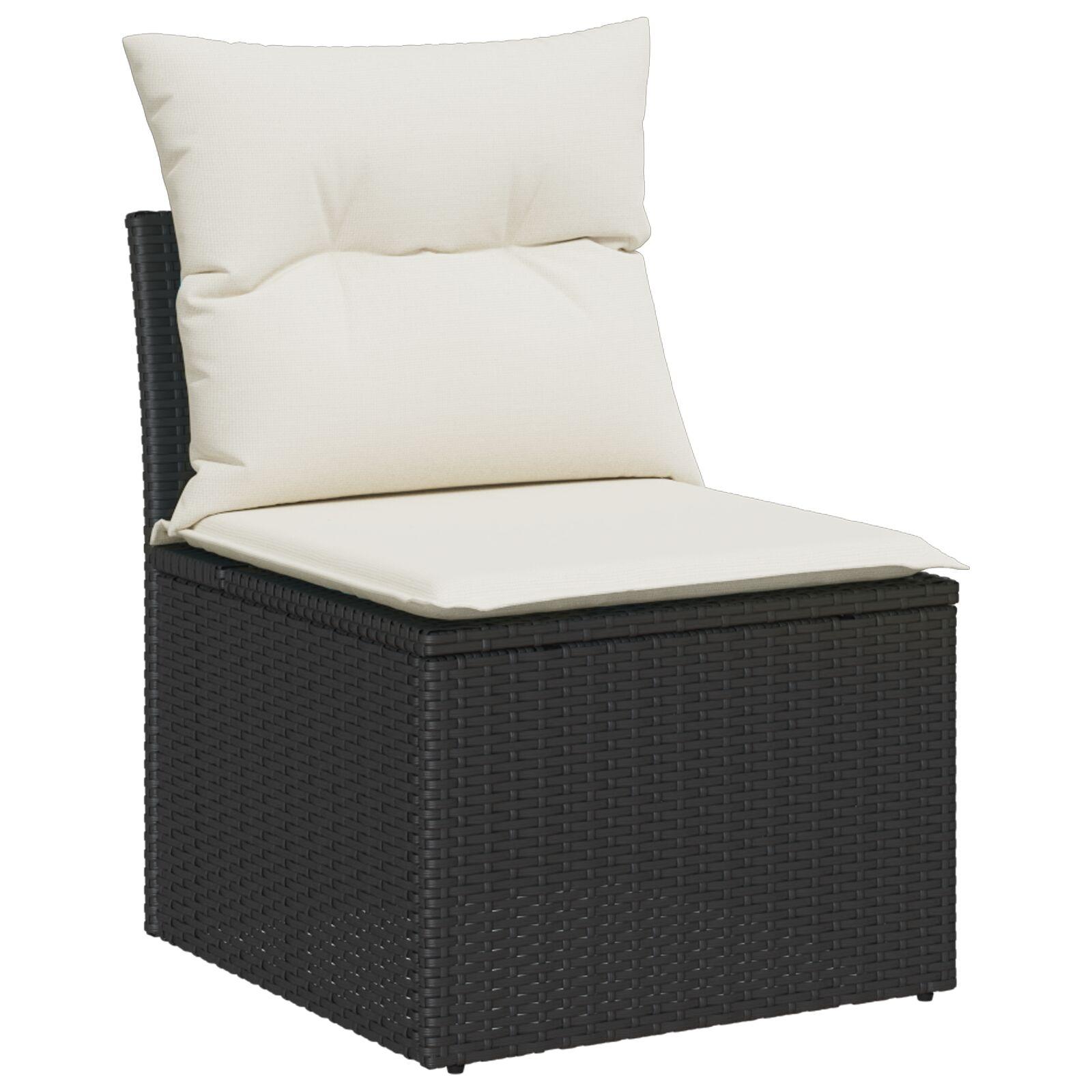7 stykke Have Sofa Sæt med Puder Sort Poly Rattan Akacia