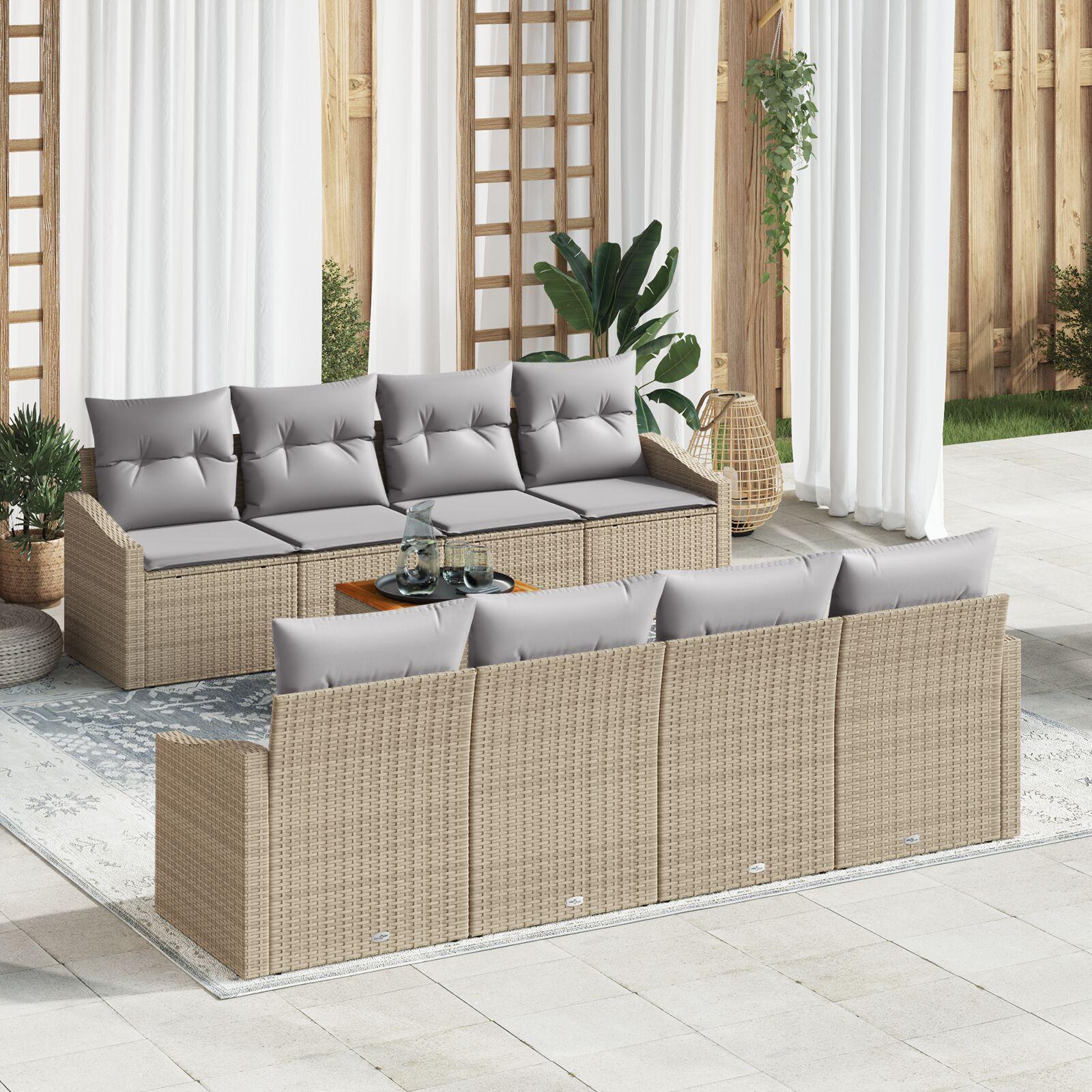 9 Deles Have Sofa Sæt med Puder Beige Poly Rattan Akacie