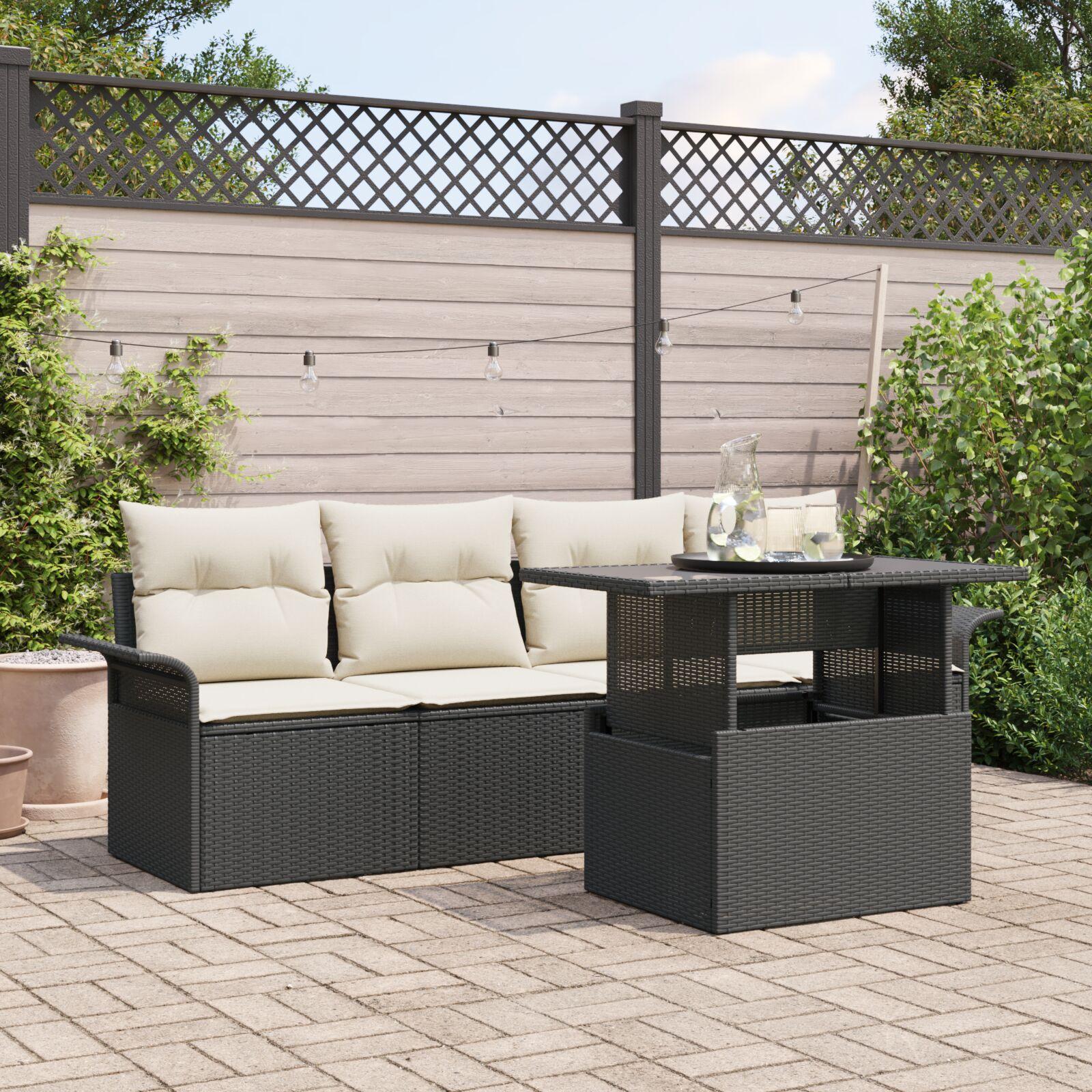 5 Stykke Have Sofa Set med Hynder Sort Poly Rattan