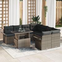9 Stykker Have Sofa Sæt med Pudebetræk Grå Poly Rattan