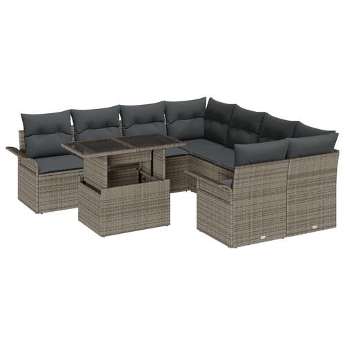 9 Stykker Have Sofa Sæt med Pudebetræk Grå Poly Rattan