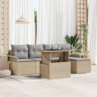 6 Styk Have Sofa Sæt med Puder Beige Poly Rattan