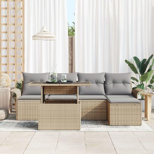 6 Styk Have Sofa Sæt med Puder Beige Poly Rattan