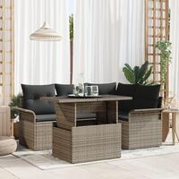 5 Delers Have Sofa Sæt med Puder Grå Poly Rattan