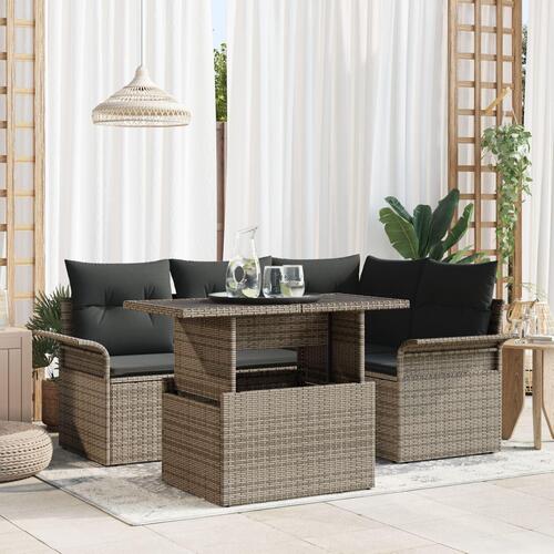 5 Delers Have Sofa Sæt med Puder Grå Poly Rattan